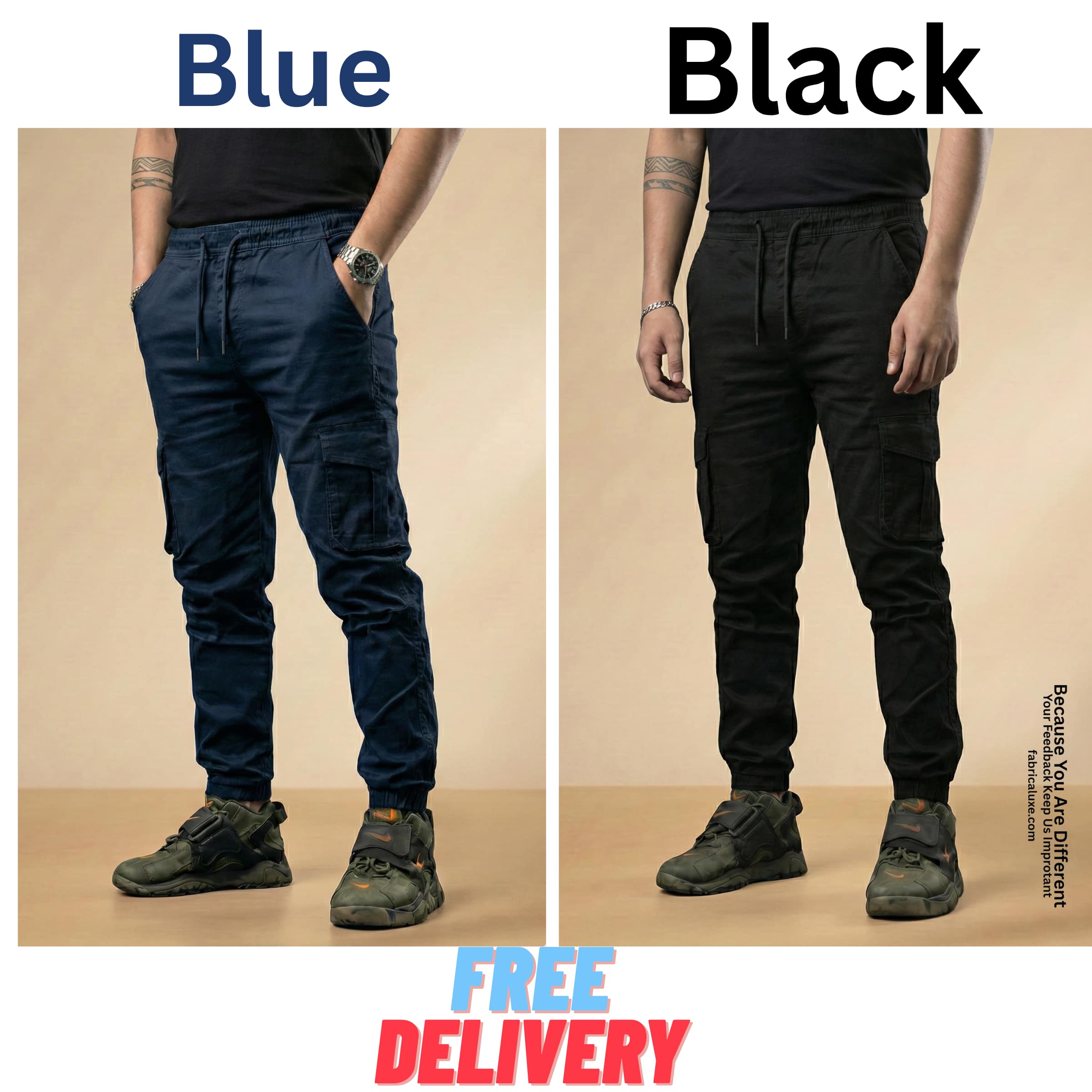 2 pcs combo BLACK AND BLUE color 6 pocket cargo pant